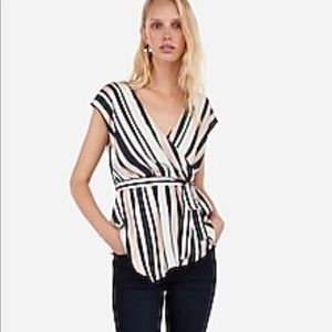 Stripe Asymmetrical Hem Wrap Top
